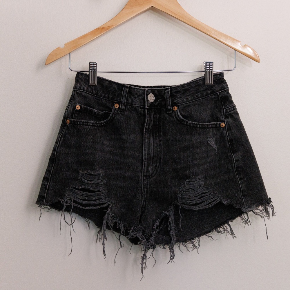 Garage Denim Festival Black Distressed Frayed Hem High Waist Jean Shorts Size 0